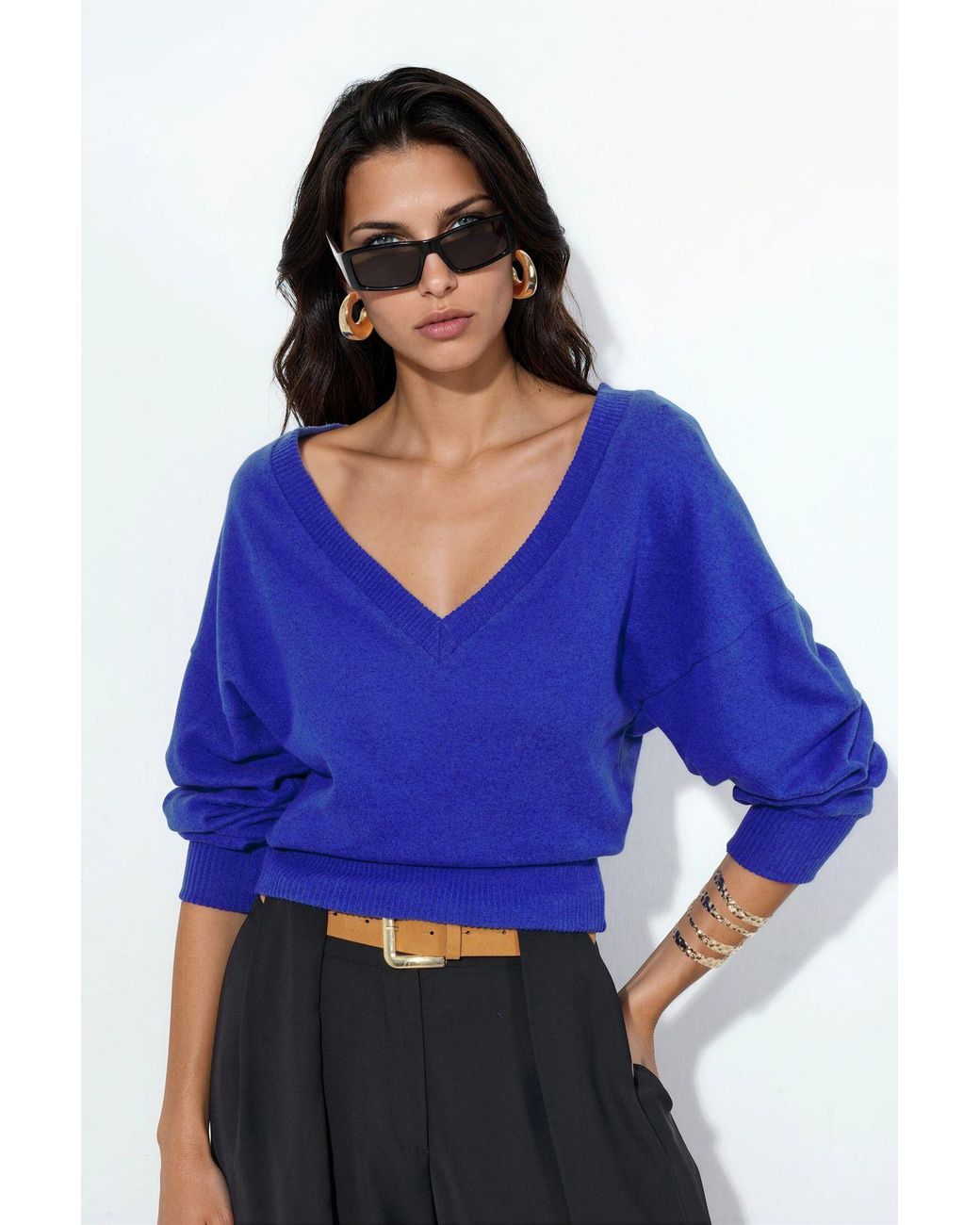 Busem Blue Crop V-Neck Sweatshirt