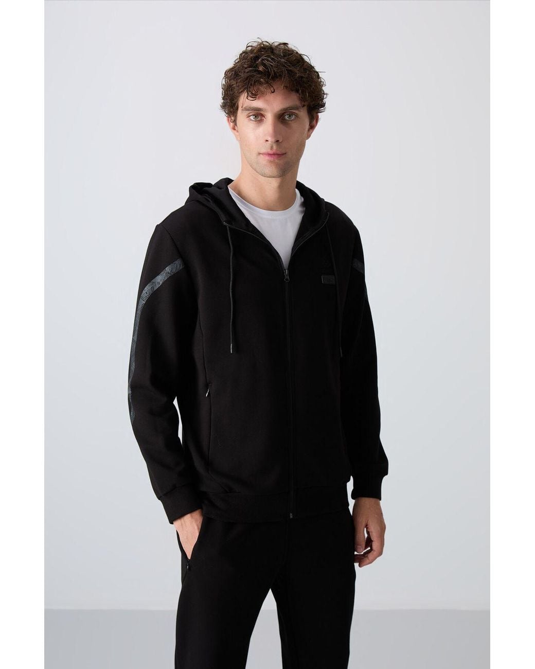 TOMMY LIFE Black Hooded Sweatshirt And Pants Set for men