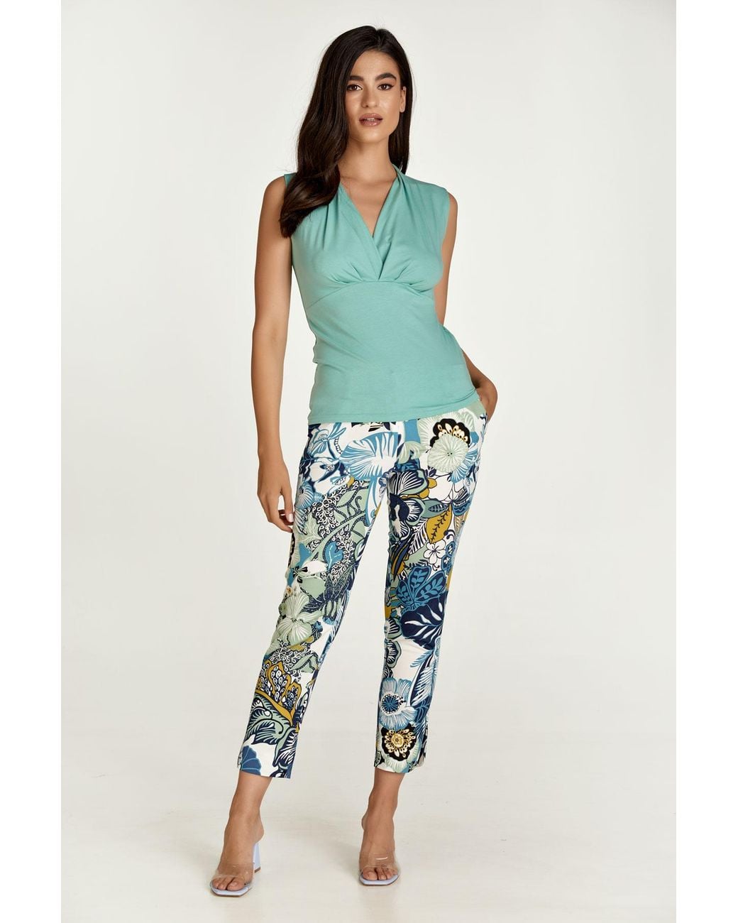 Conquista Blue Floral Cotton Pants
