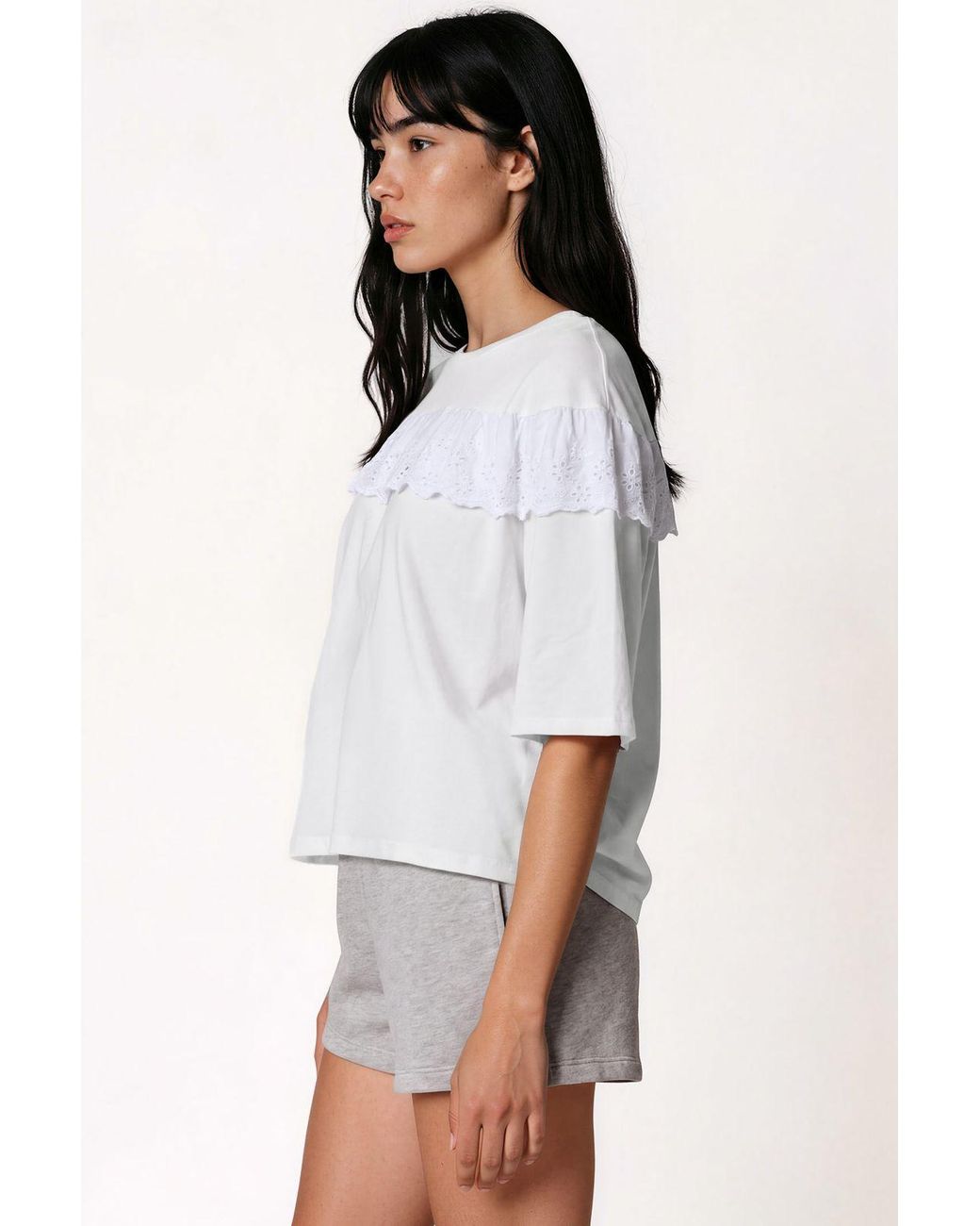 Busem White Cotton Relaxed-Fit Crew Neck Blouse