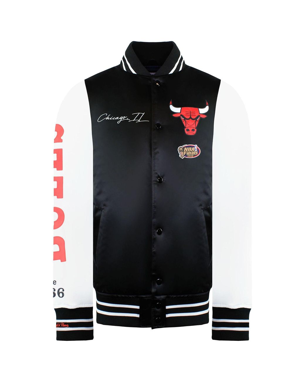 Mitchell & Ness Black Nba Chicago Bulls Satin Bomber Jacket for men
