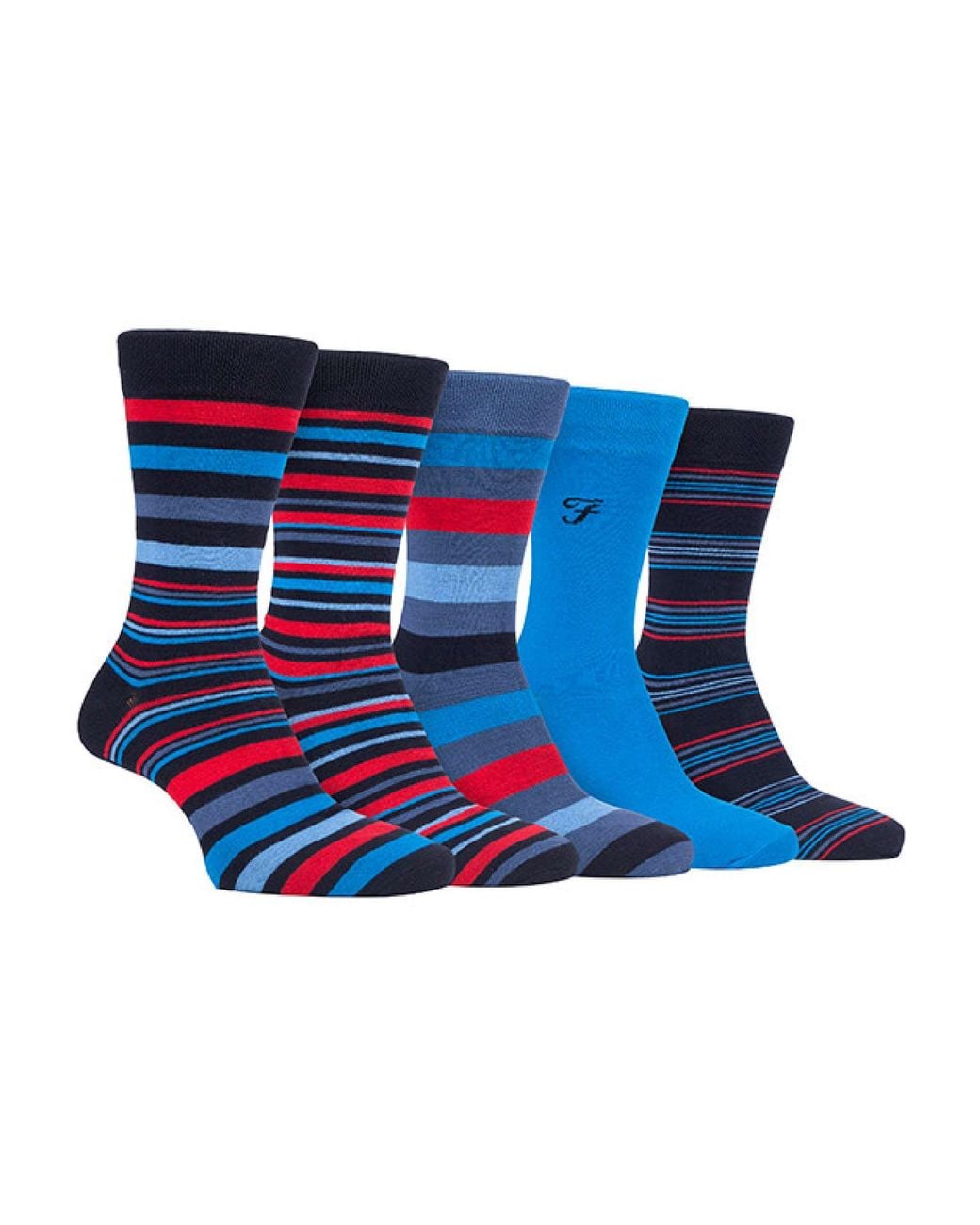 Farah Blue 5 Pack Bamboo Bright Striped Patterned Socks for men