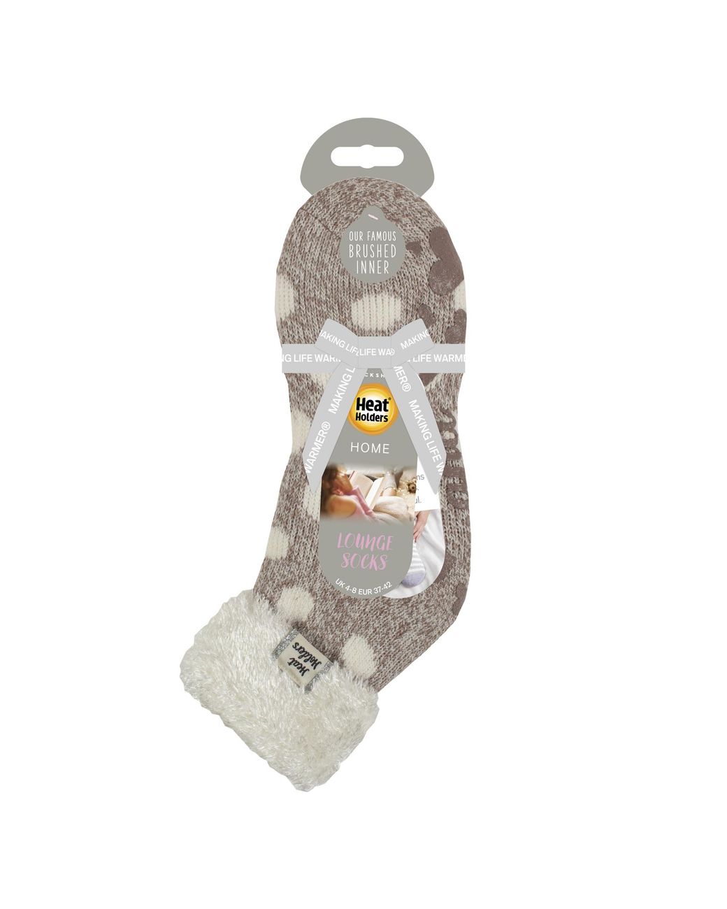 Heat Holders Gray Ladies Cuddly Fluffy Sliper Bed Socks With Feather Top