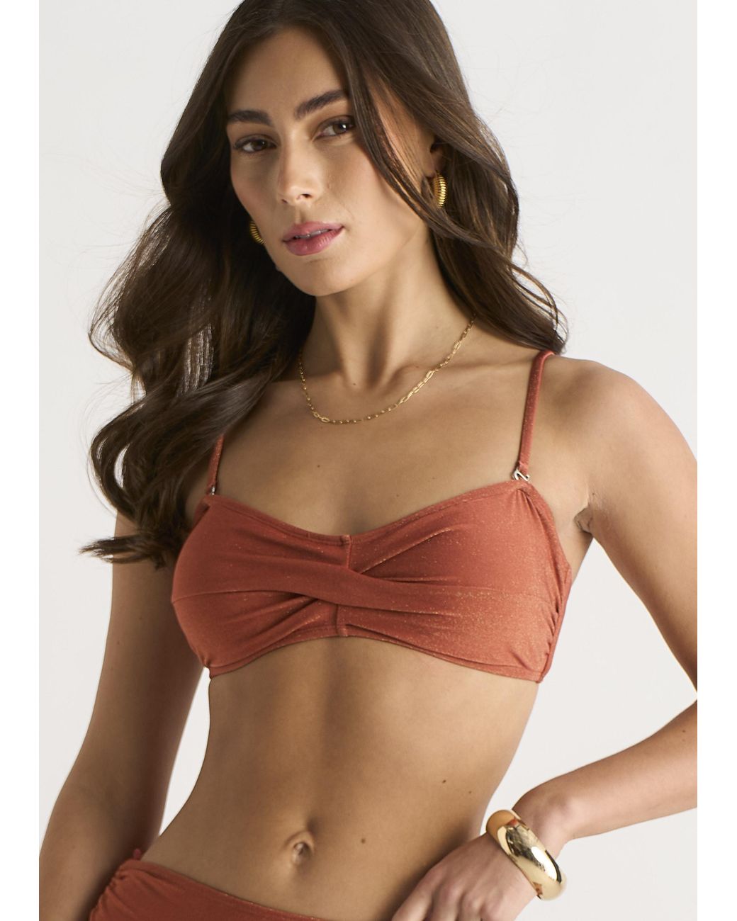 Gini London Brown Metallic Ruch Side Bikini Bottom