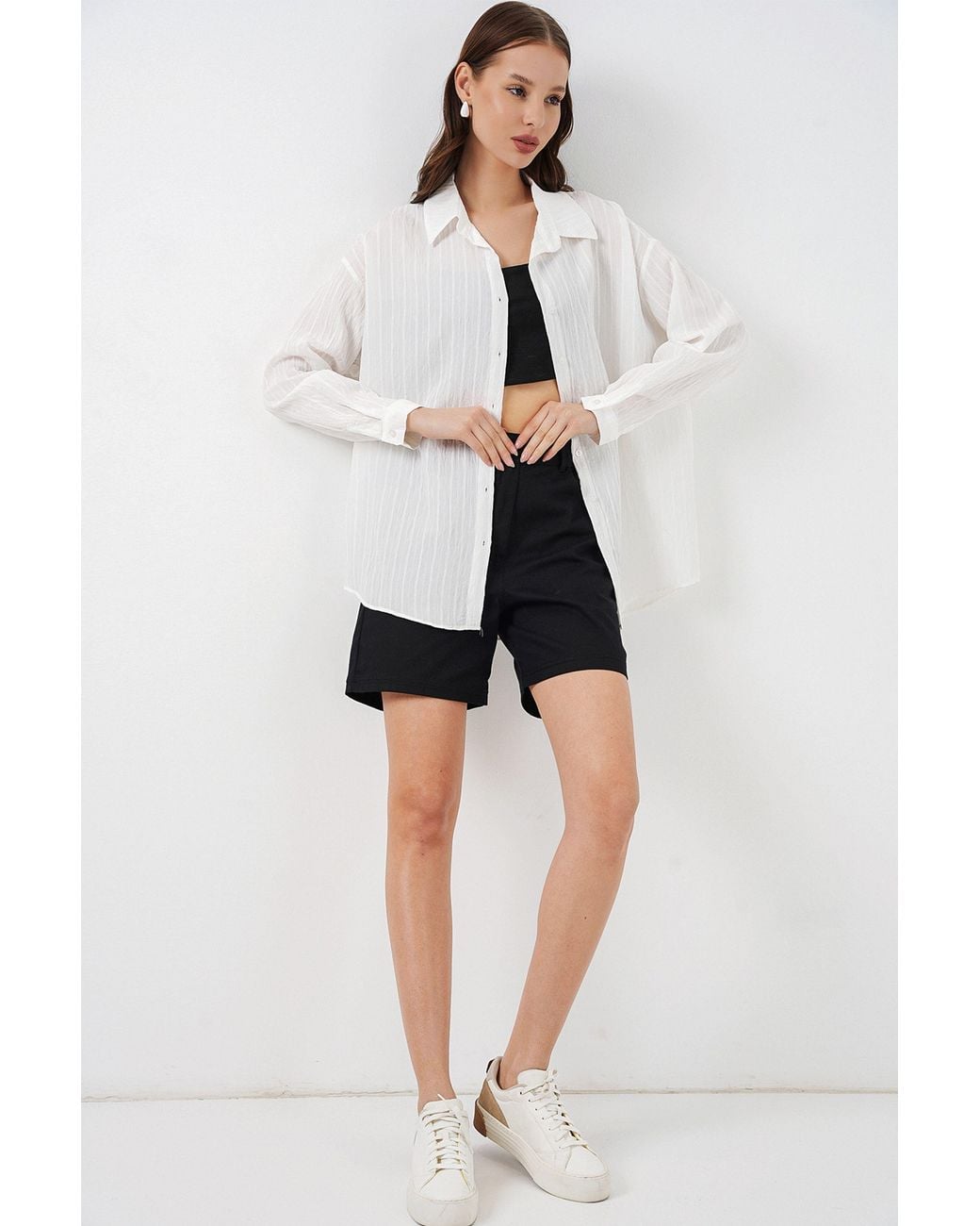 Bigdart Gestreepte Oversized Blouse Met Knopsluiting in het White