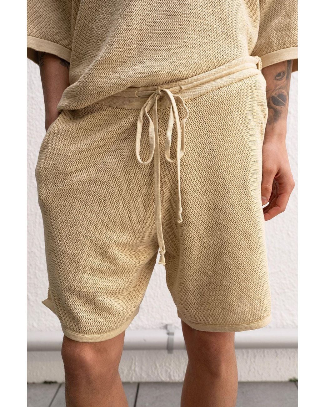 Giesto Natural Textured Knitwear Mid Waist Sweat Shorts for men