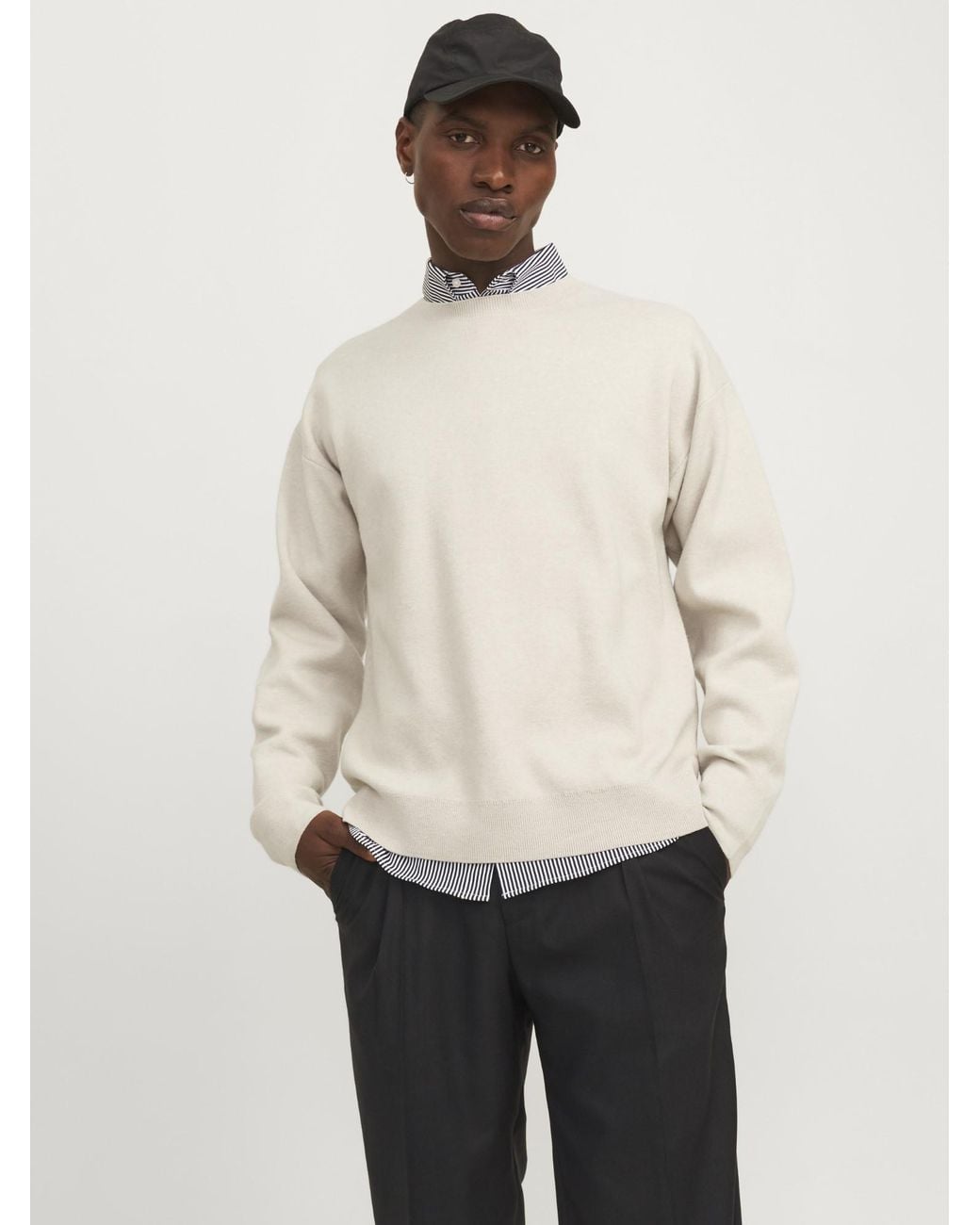 Jack & Jones Trui Bradfort Knit Crew Neck in het White voor heren