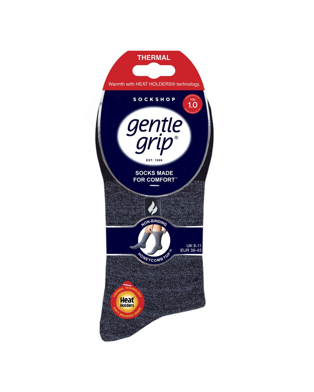 Gentle Grip Blue Non-Binding Thermal Honeycomb Top Socks for men