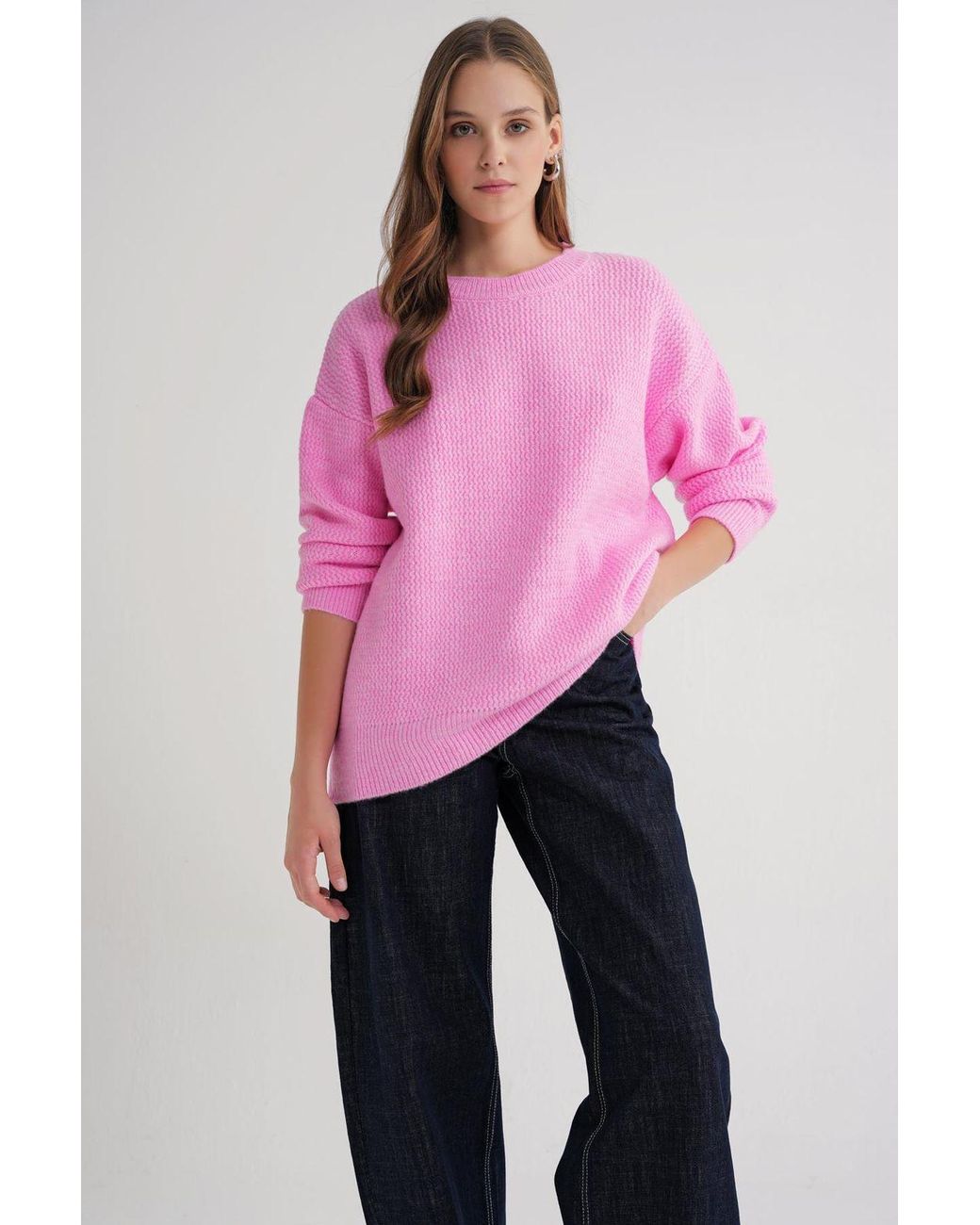 MixRay Pink Long Sleeve Ribbed Knit Sweater