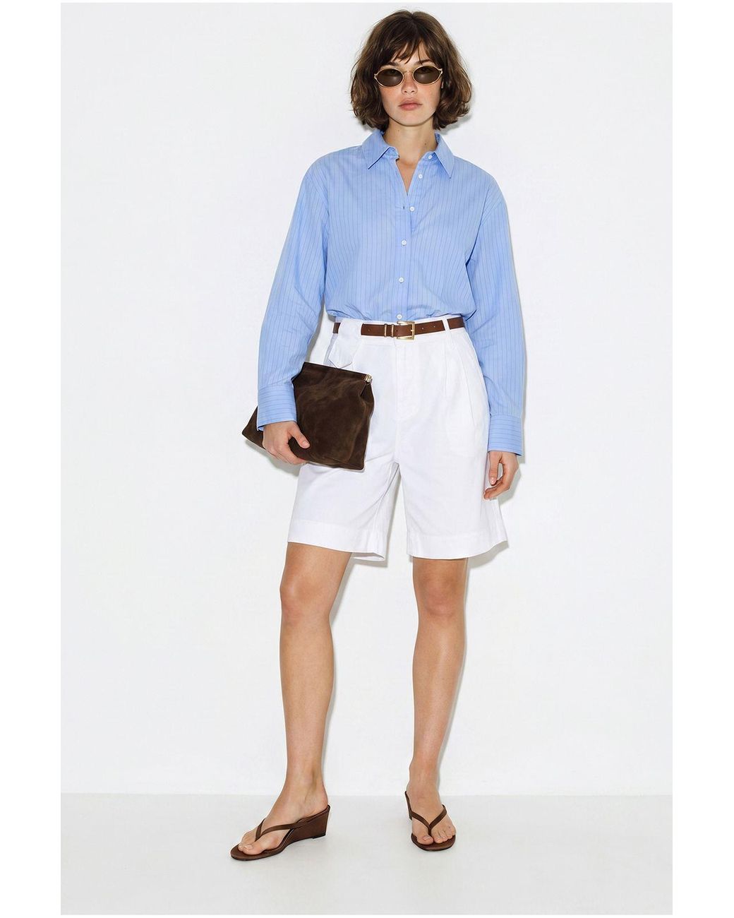 Bianco Lucci Blue High-Waist Belted Tailored Shorts
