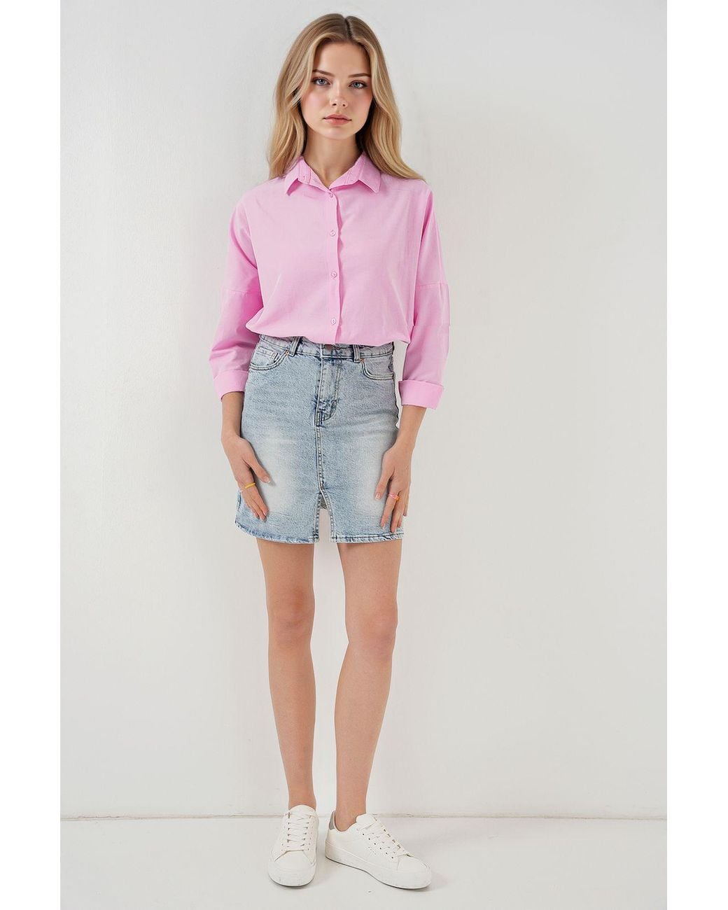 Bigdart Pink High Waist Denim Mini Skirt With Pockets