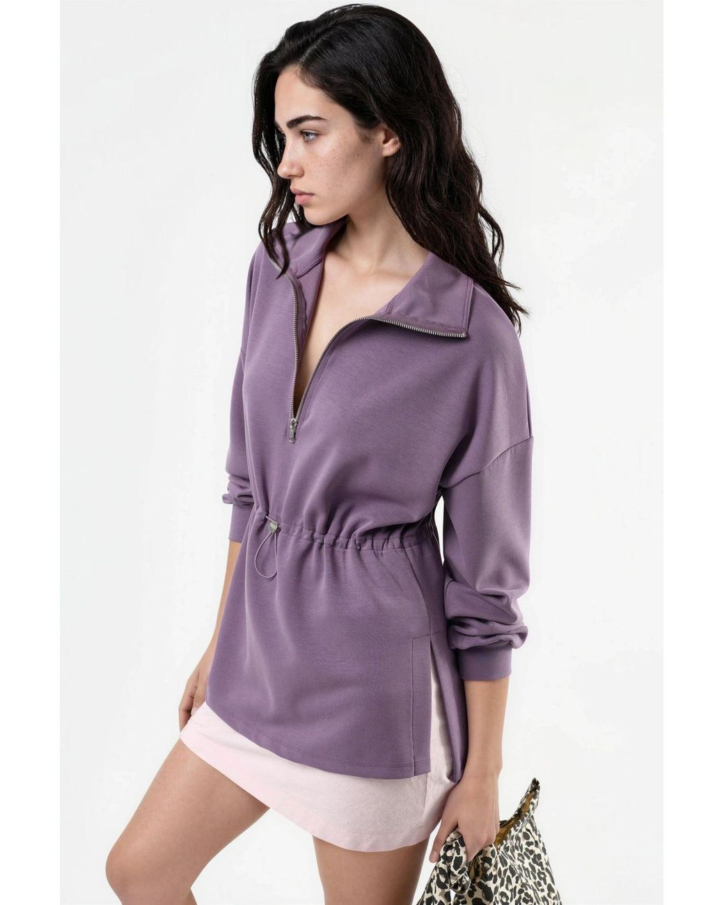 Busem Purple Zipper Collar Sweatshirt With Adjustable Waist