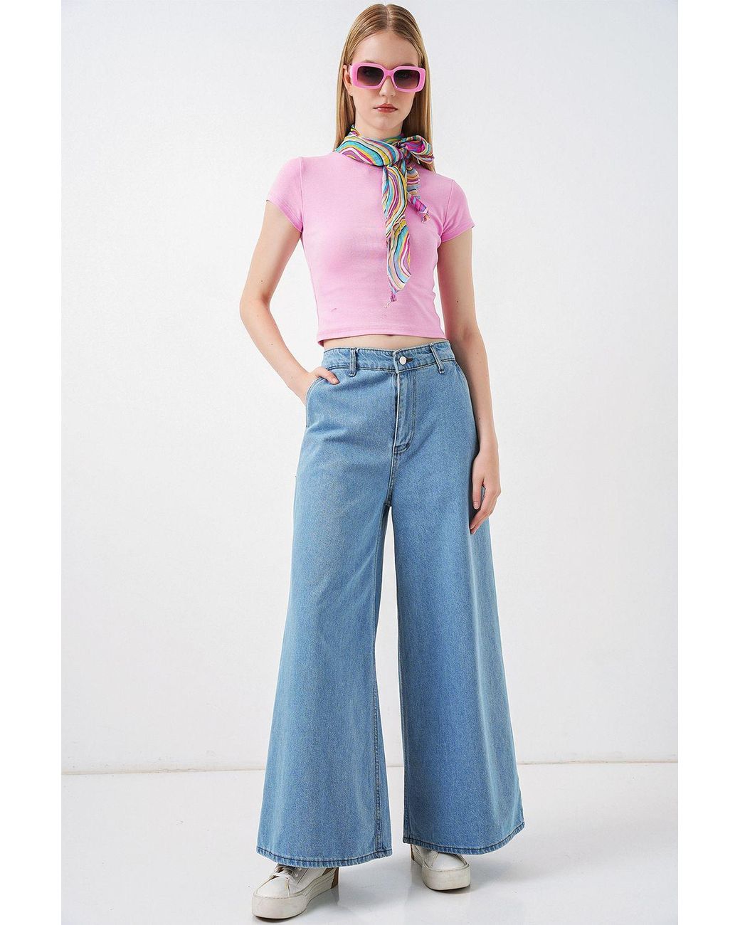 Bigdart Blue High Waist Wide Leg Denim Jeans