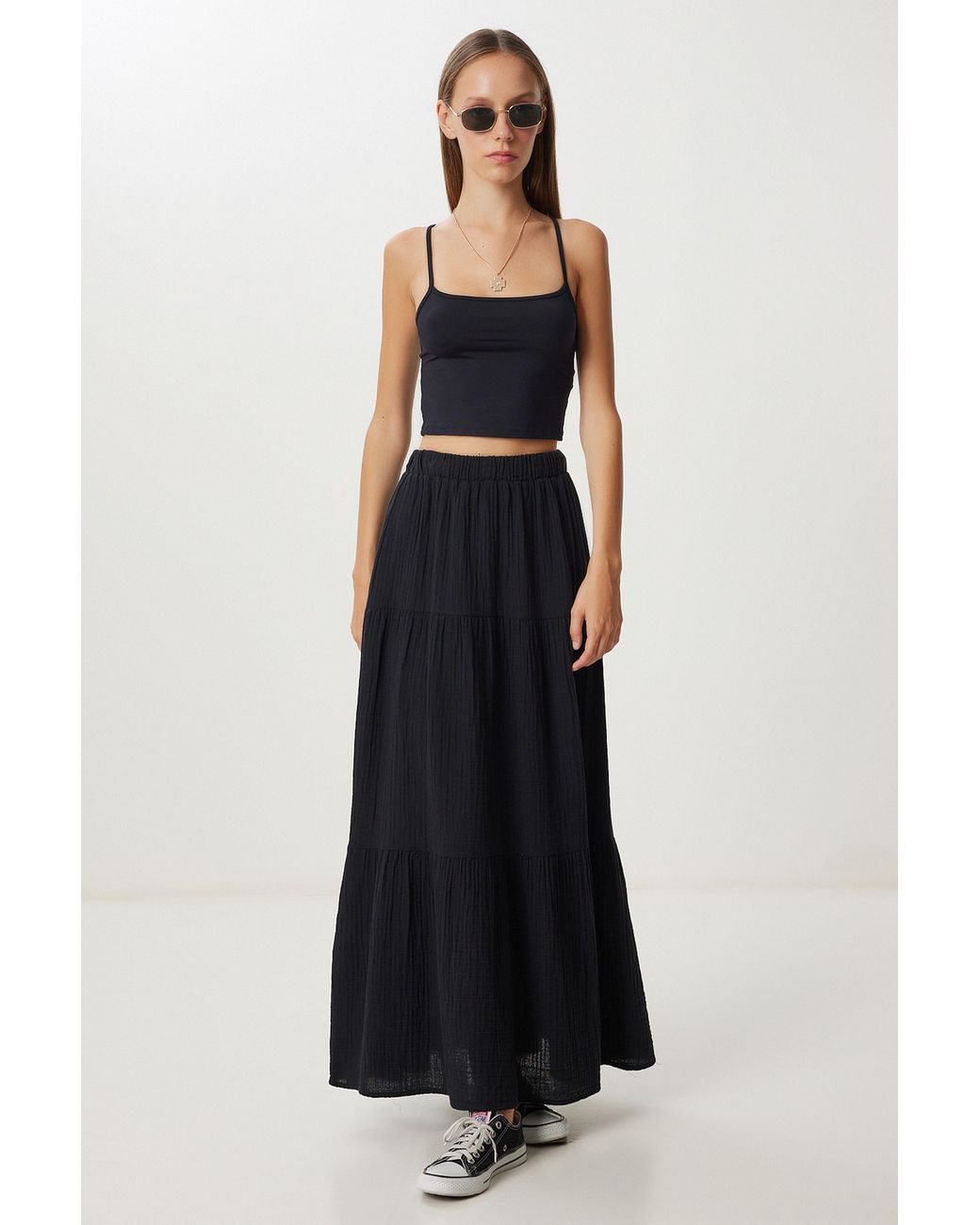 Happiness İstanbul White High Waist A-Line Maxi Skirt