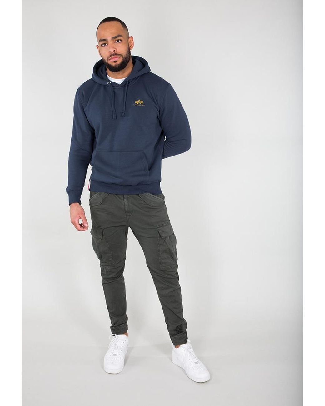 Alpha Industries Basic Small Logo Hoodie in het Blue voor heren