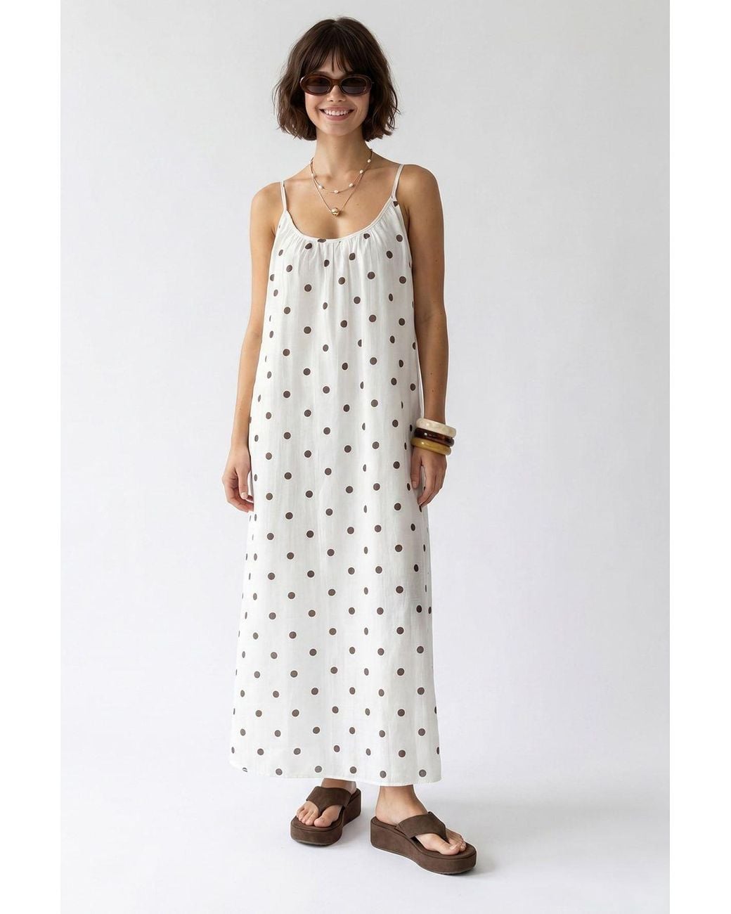 MixRay White Polka Dot A-Line Maxi Dress