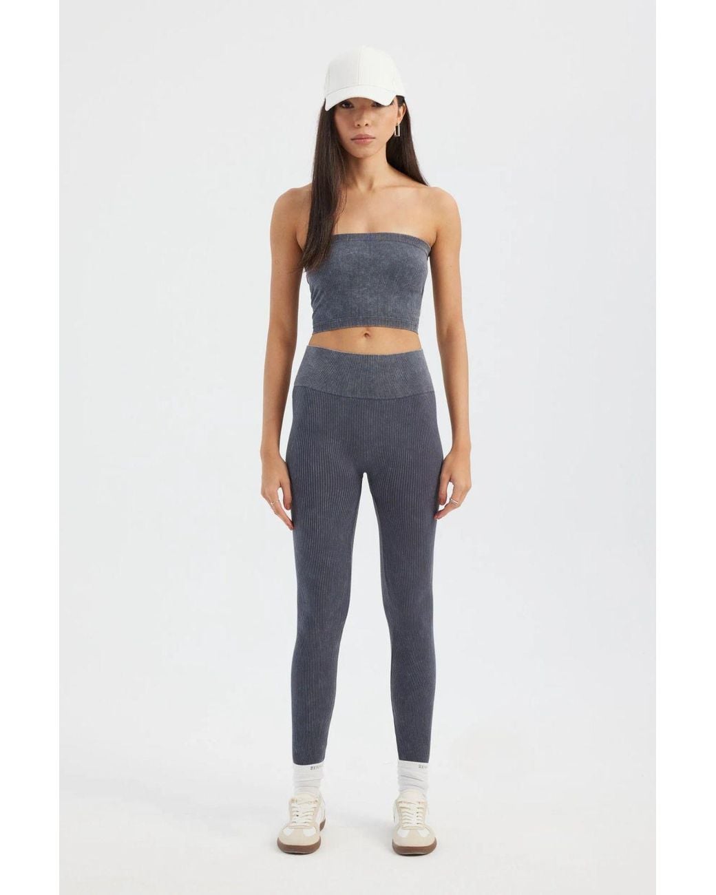 Hiccup Blue Acid Washed Strapless Ribbed Crop Top