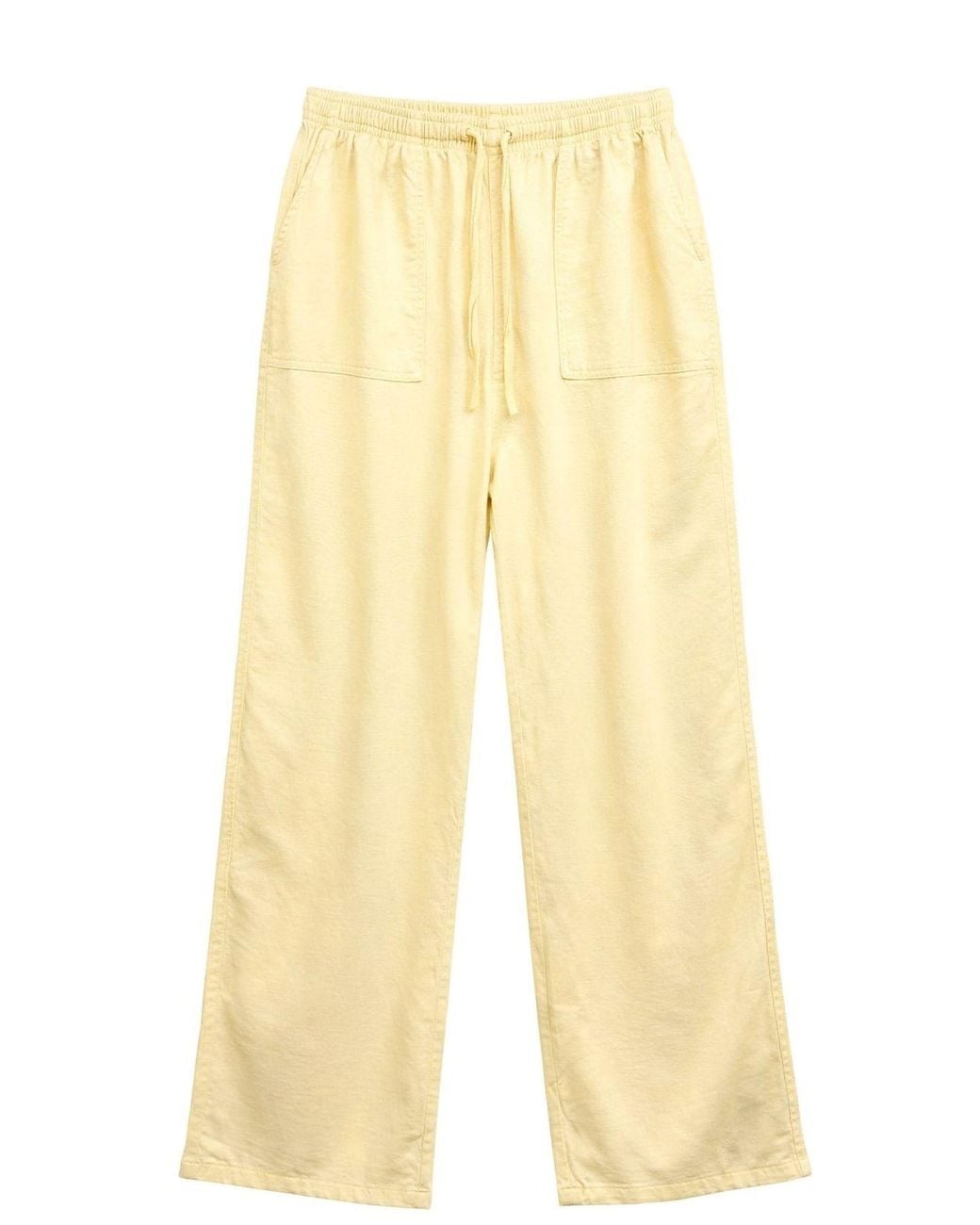 MixRay Yellow Mid Waist Straight Leg Cotton Pants With Tie Closure
