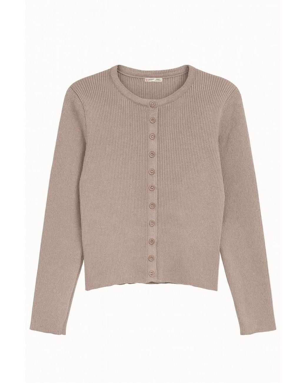 MixRay Natural Buttoned Slim Fit Ribbed Knit Cardigan