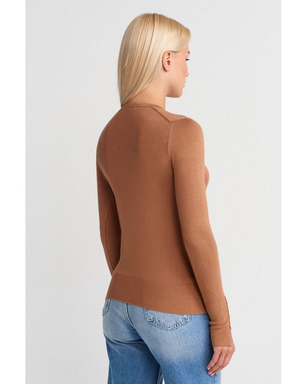 Dilvin Blue Ribbed Crew Neck Slim Fit Sweater