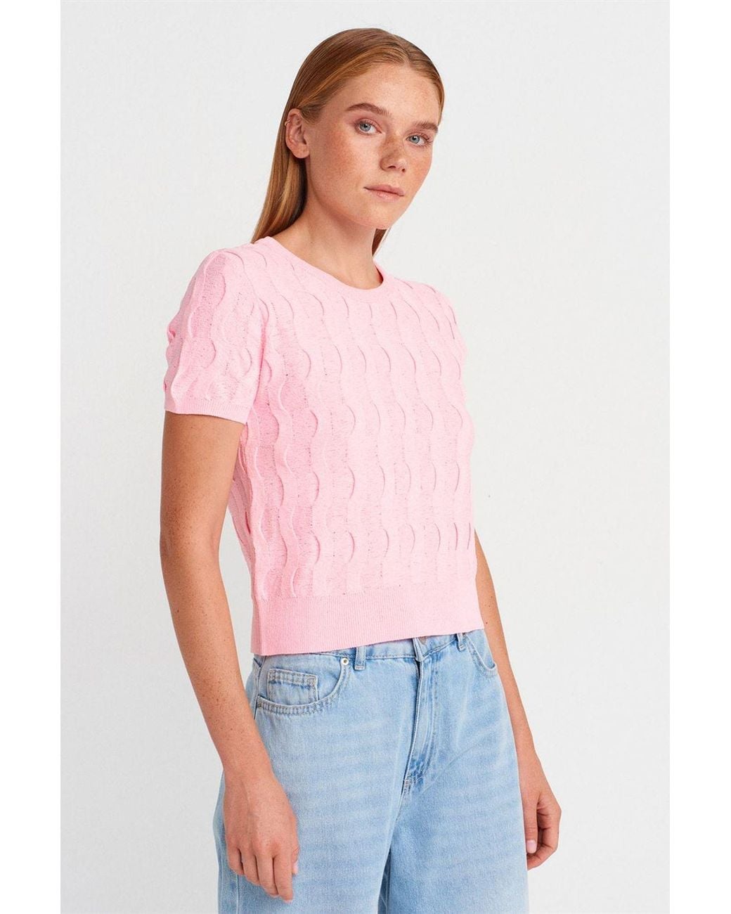 Dilvin Textured Ribbed Crop Blouse