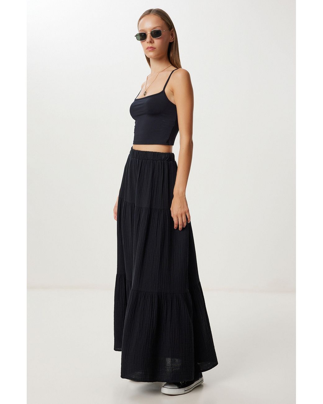 Happiness İstanbul White High Waist A-Line Maxi Skirt