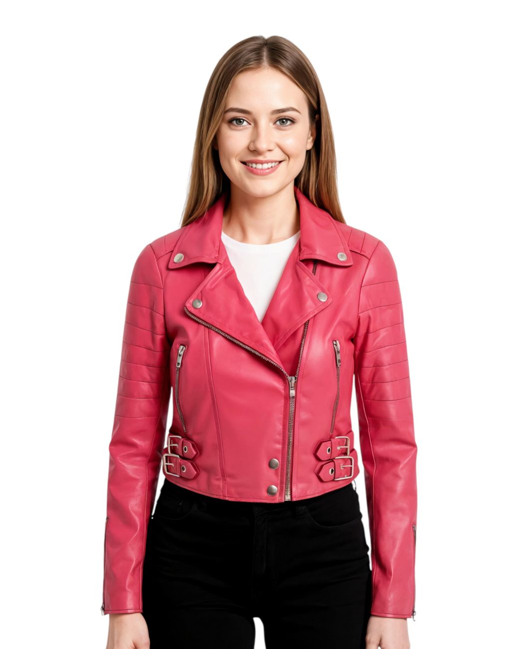 Infinity Leather Red Cropped Brando Biker Jacket-Bellville Lamb Leather
