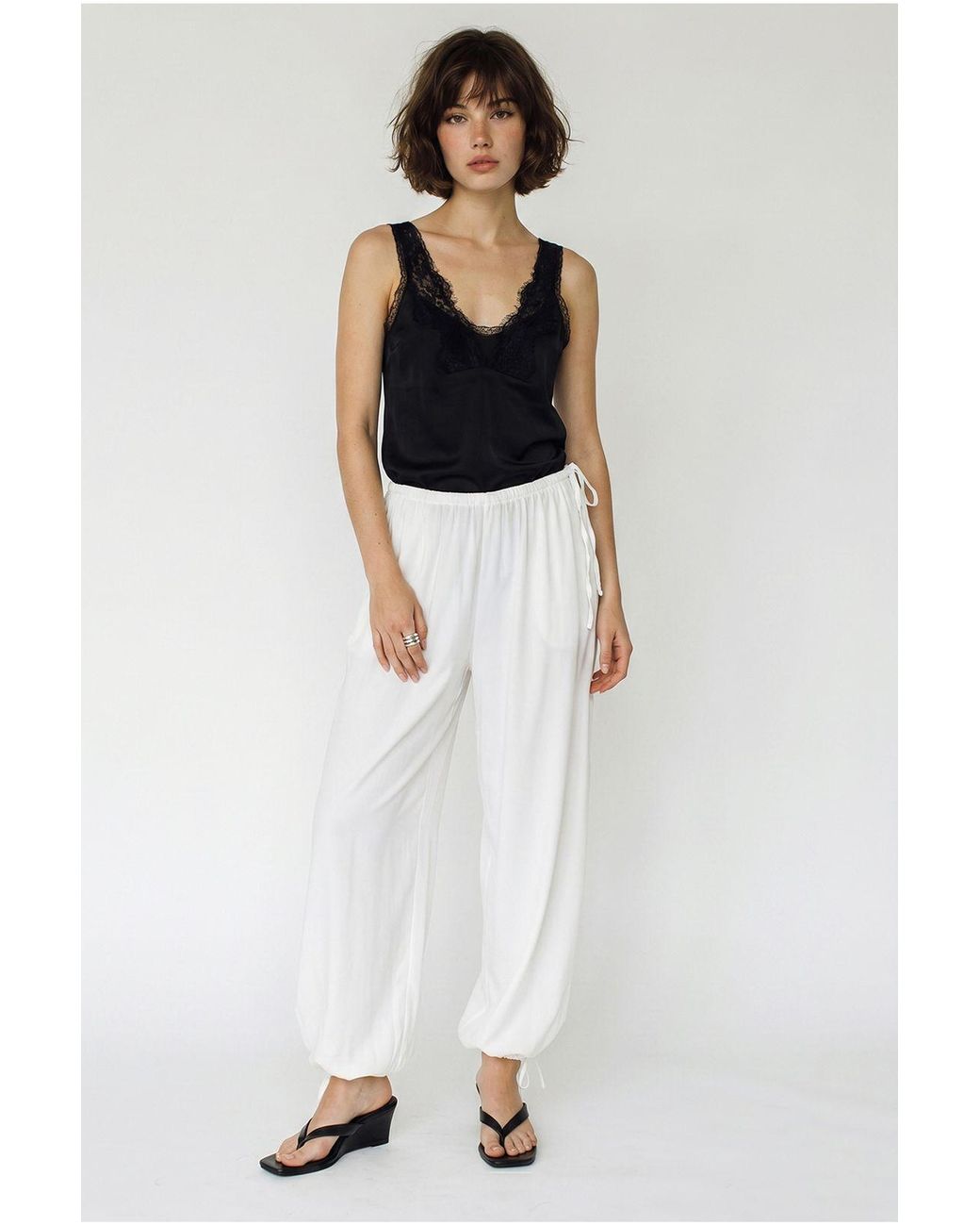 Bianco Lucci White Ankle-Length Salwar Trousers With Tie Waist