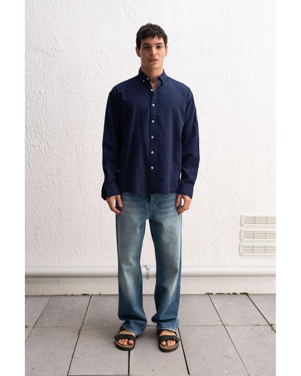 Giesto Blue Cotton Oversized Button-Up Shirt for men