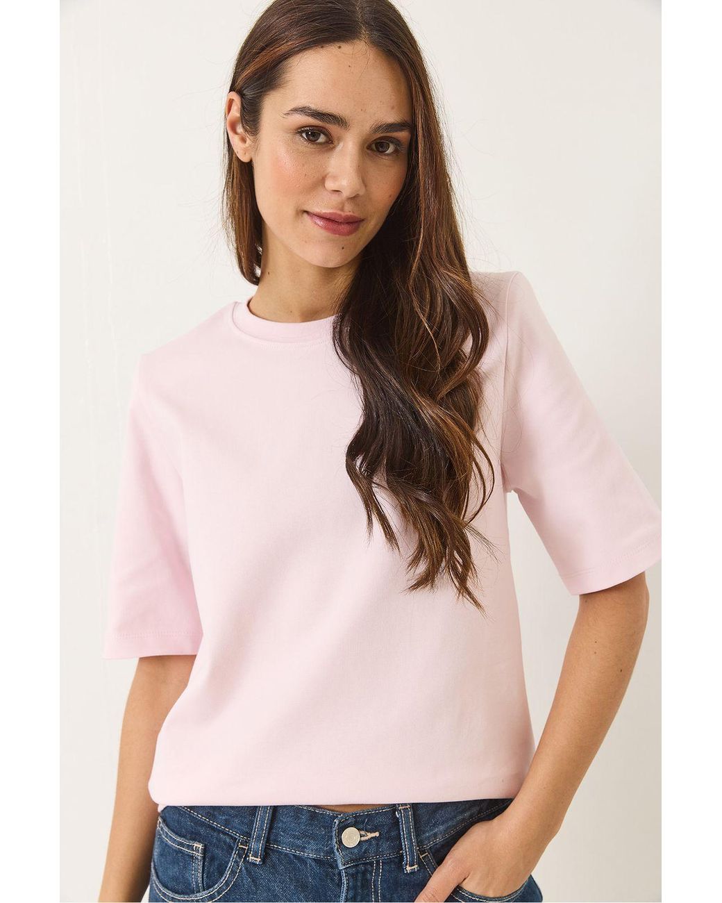 Bianco Lucci Pink Padded Crew Neck T-Shirt