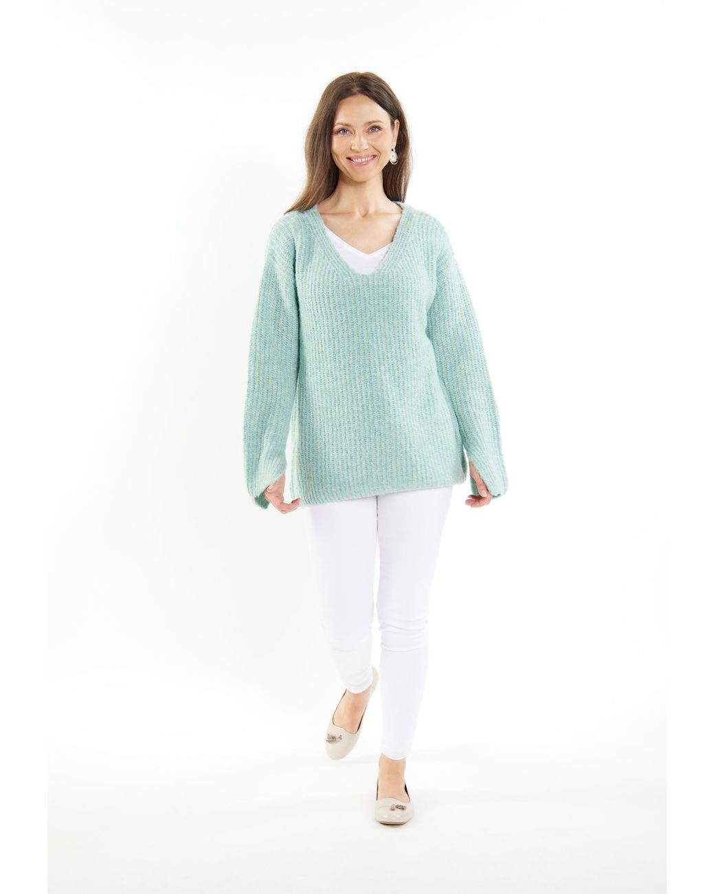 Usha Green Strickpullover Damen Eismint Melange