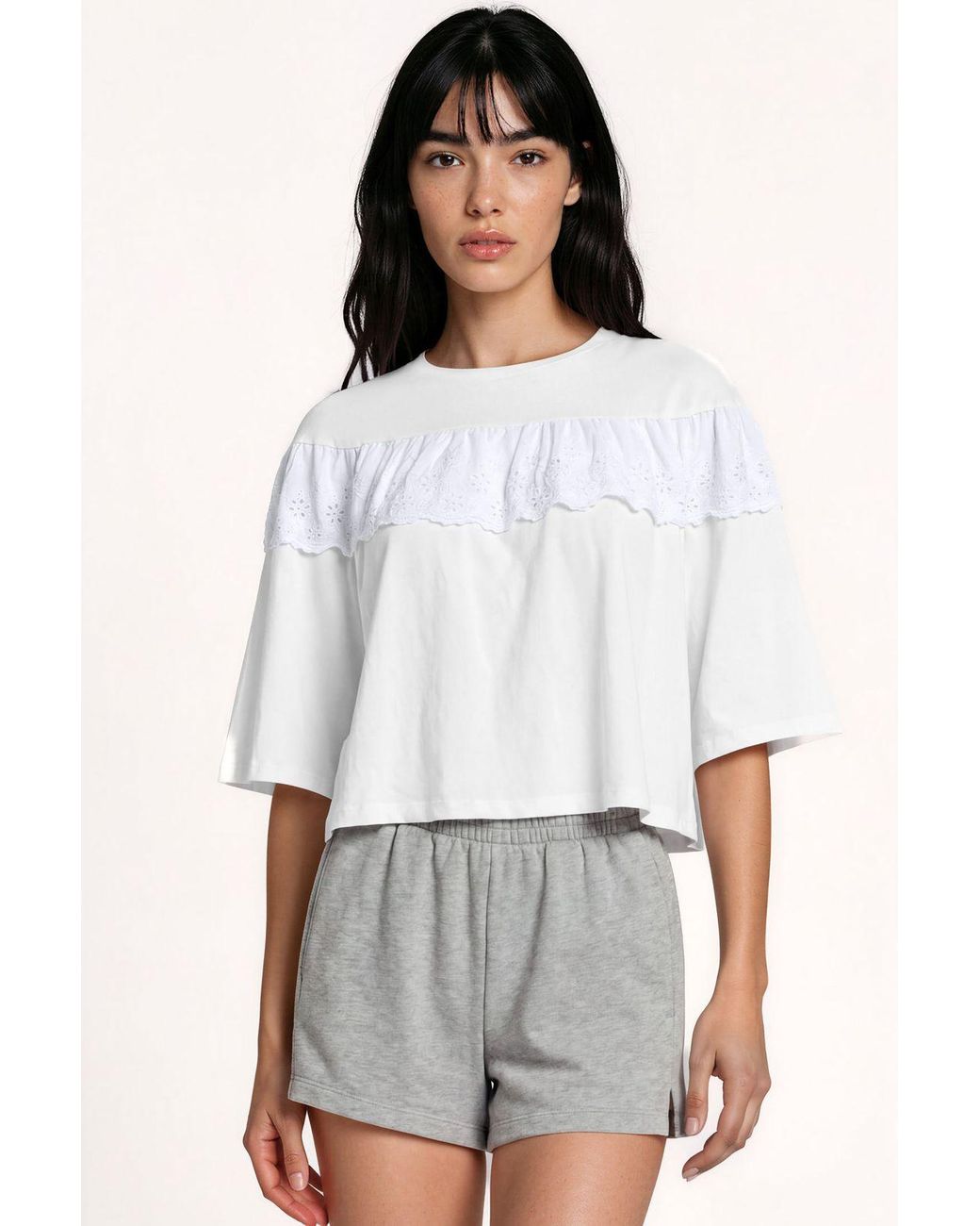 Busem White Cotton Relaxed-Fit Crew Neck Blouse