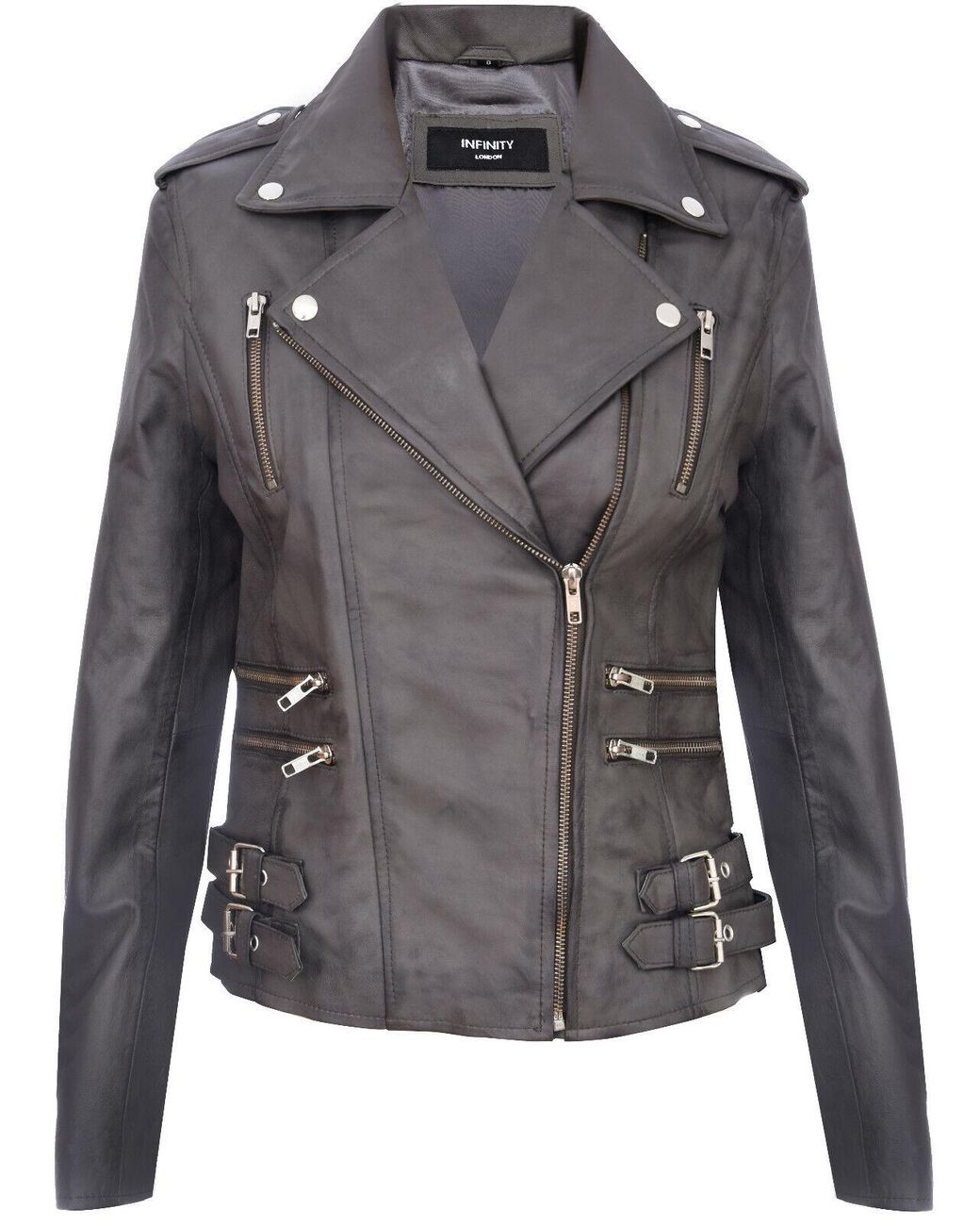 Infinity Leather Gray Brando Biker Jacket-Loddon