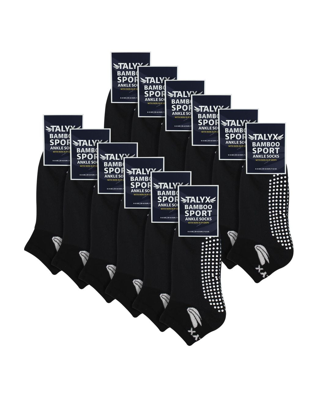 Talyx Black 12 Pack Bamboo Ankle Grip Socks for men