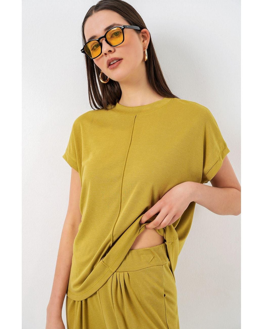 Bigdart Yellow Relaxed Fit Crew Neck Blouse