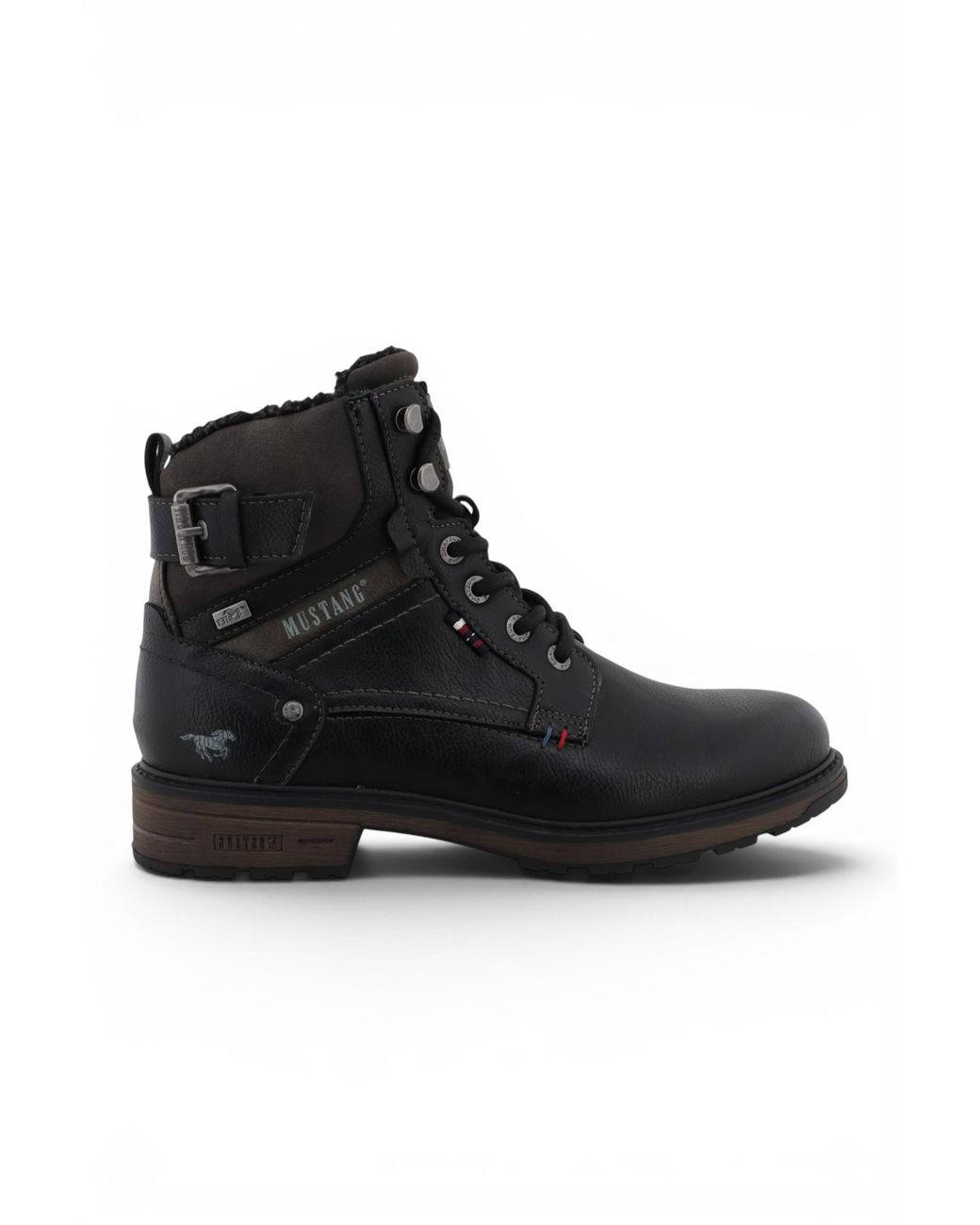 Mustang Black Faux Leather Winter Lace-Up Ankle Boots for men