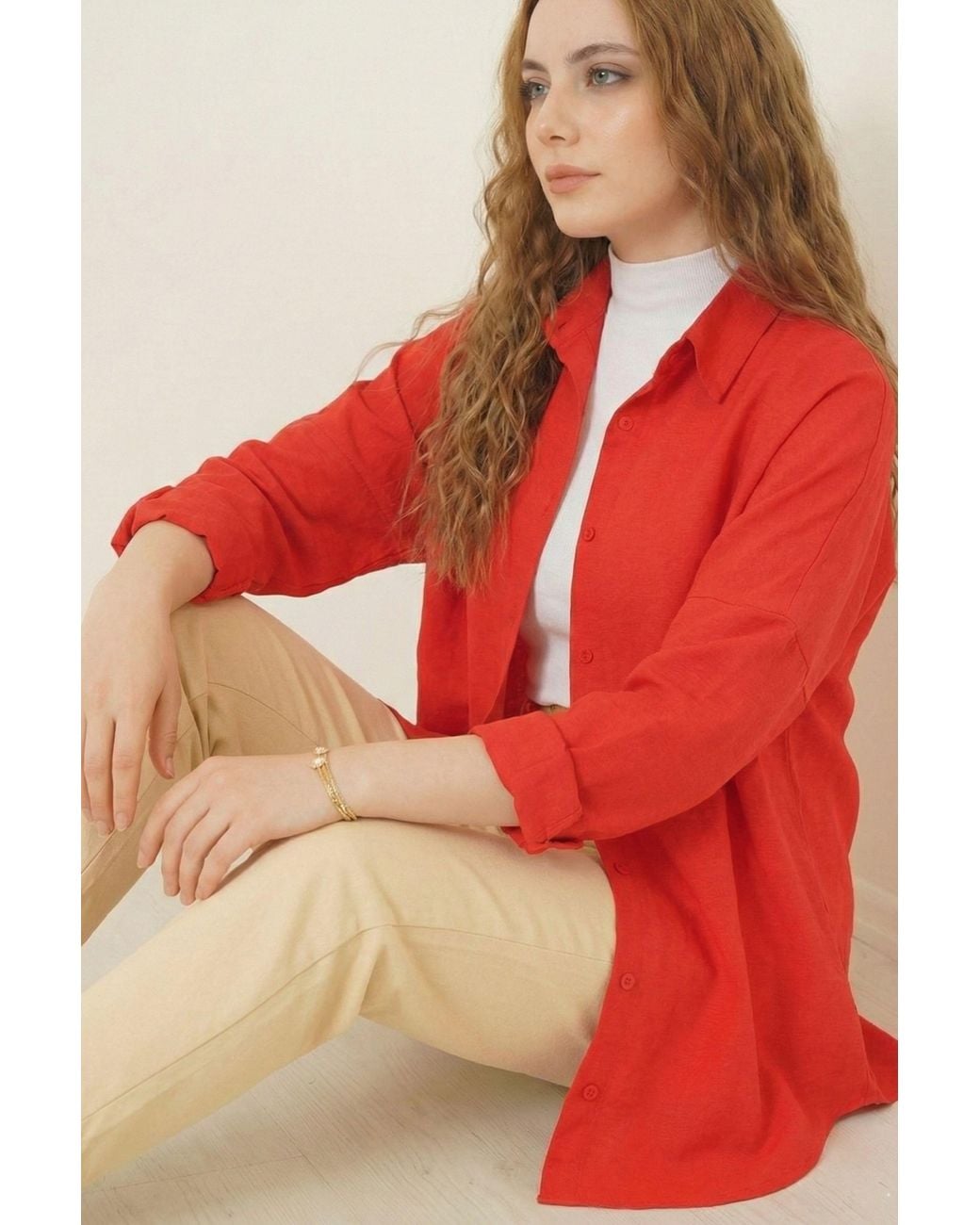 Bigdart Red Relaxed Fit Poplin Shirt With Button Closure