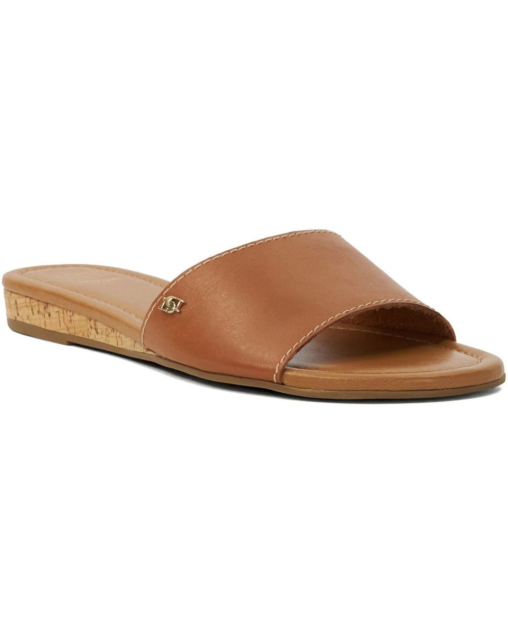 Dune Brown Lino Leather Sandals