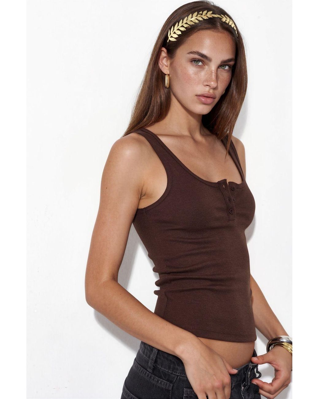 Busem Purple Button-Front Cami Tank Top