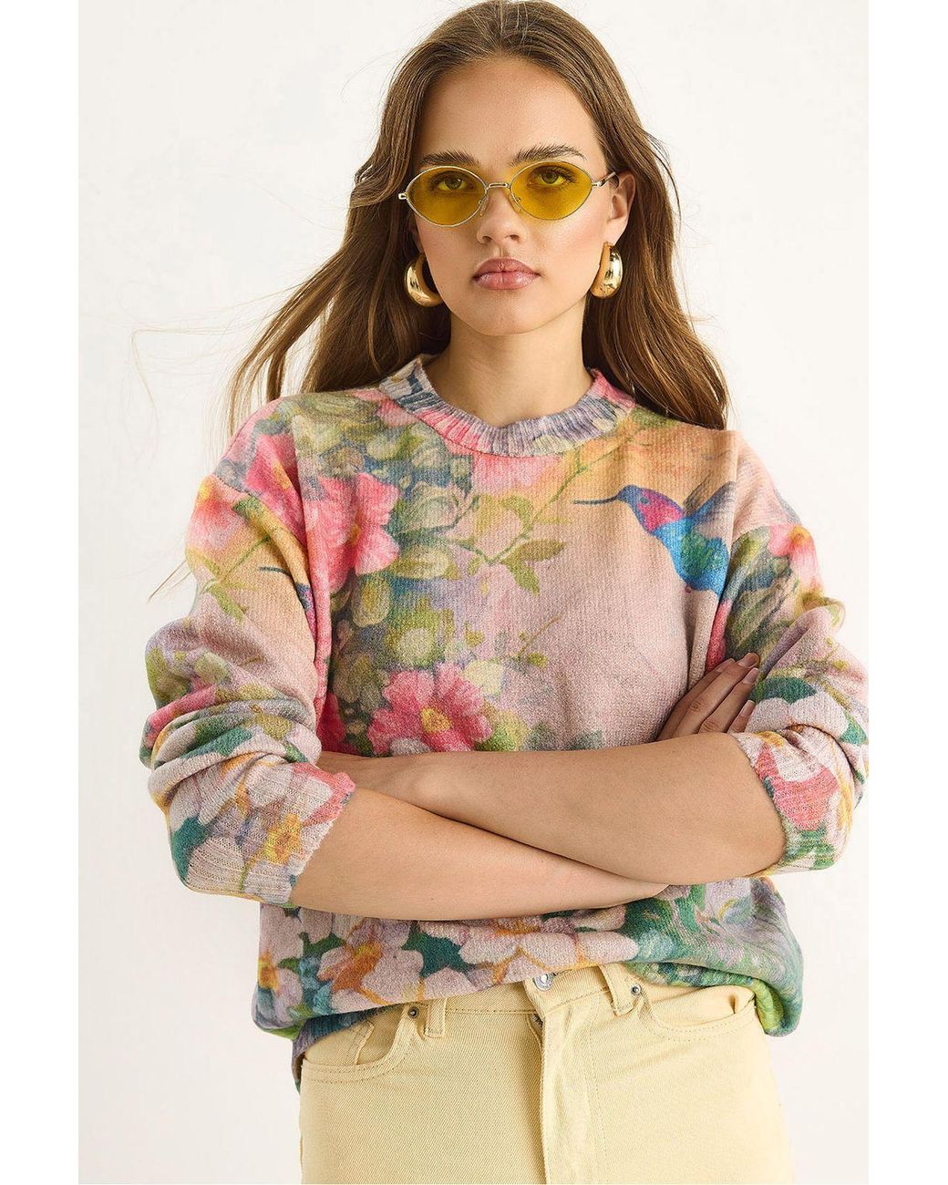 Bianco Lucci Multicolor Pattern Knit Sweater With Crew Neck