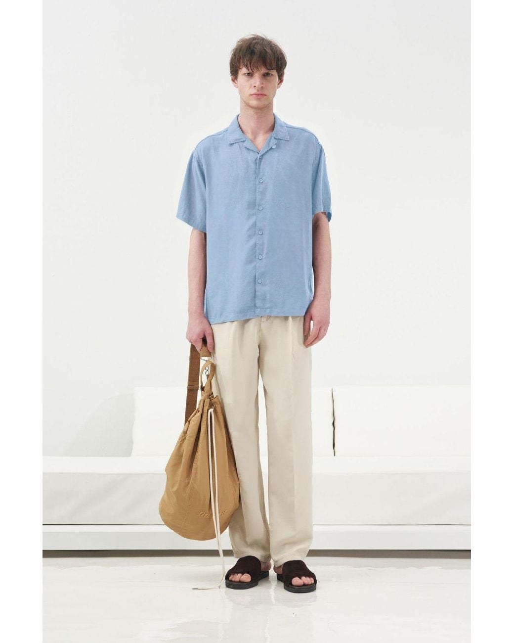Giesto Blue Casual Short Sleeve Linen Blend Shirt for men
