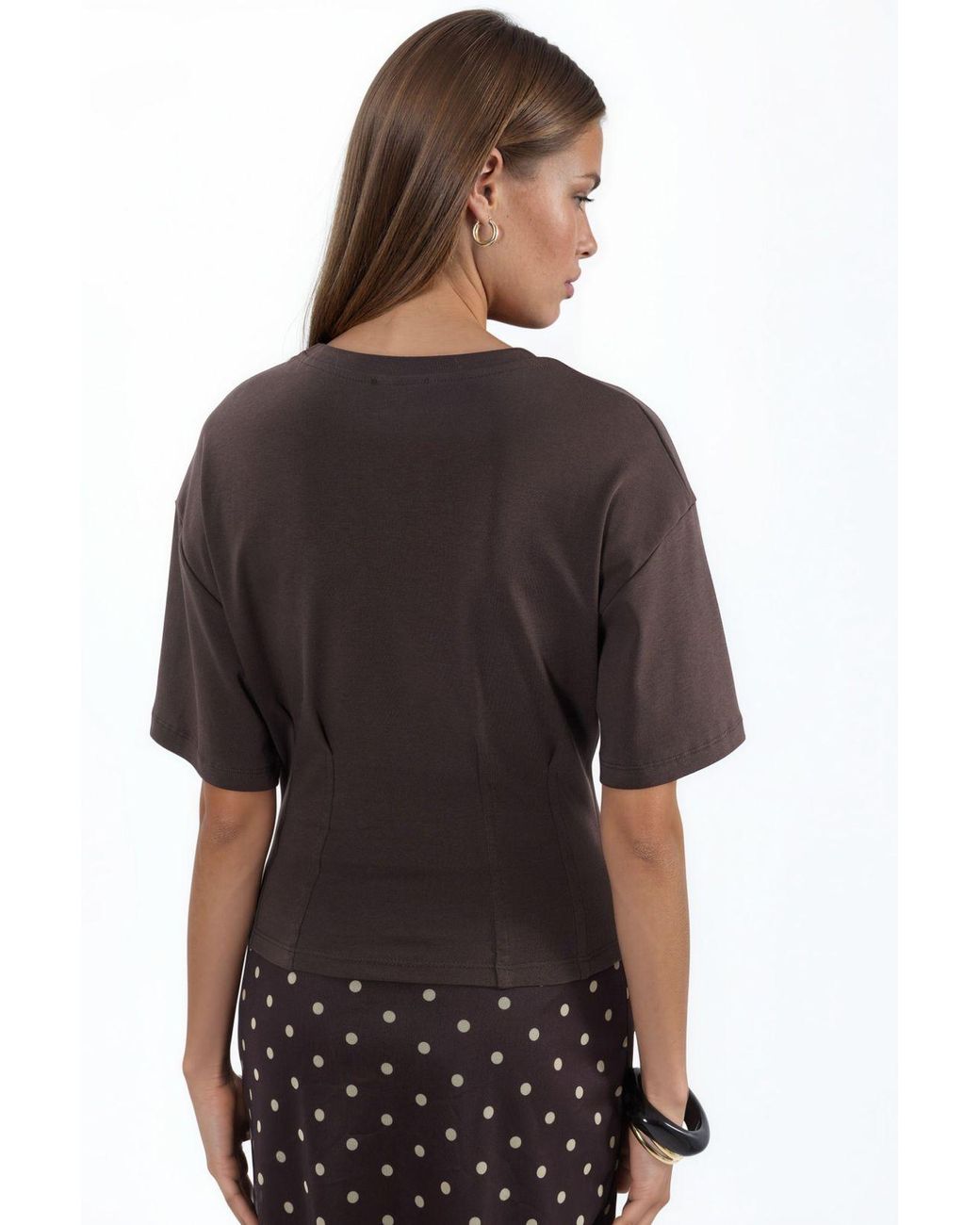 Busem Gray Cotton Ribbed Crew Neck Blouse