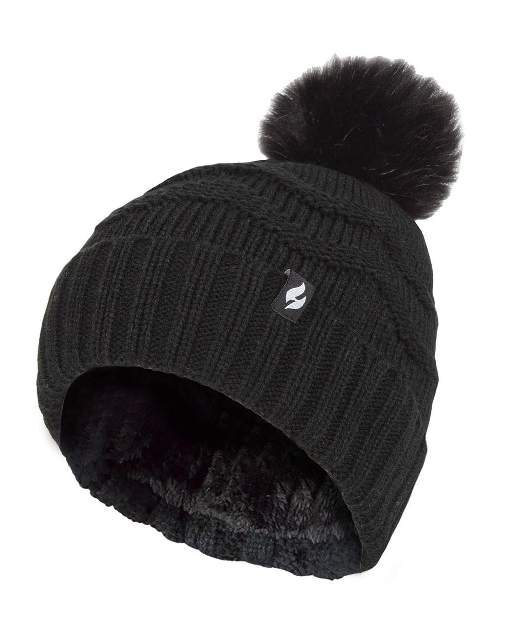 Heat Holders Black Ladies Winter Fur Beanie Hat