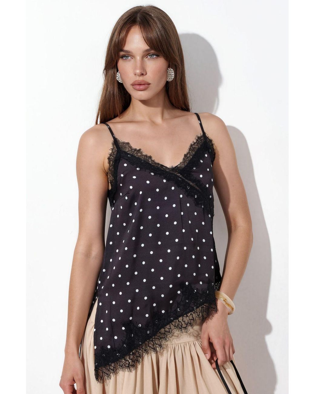 Busem Black Polka Dot Satin V-Neck Cami Blouse