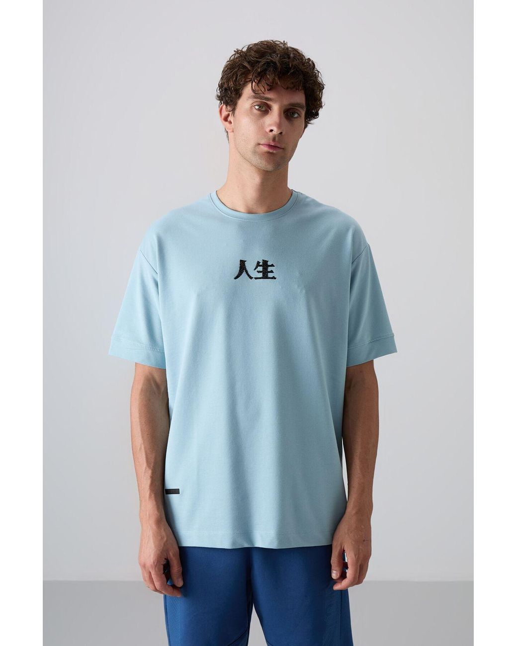 TOMMY LIFE Blue Oversized Printed Crew Neck T-Shirt for men