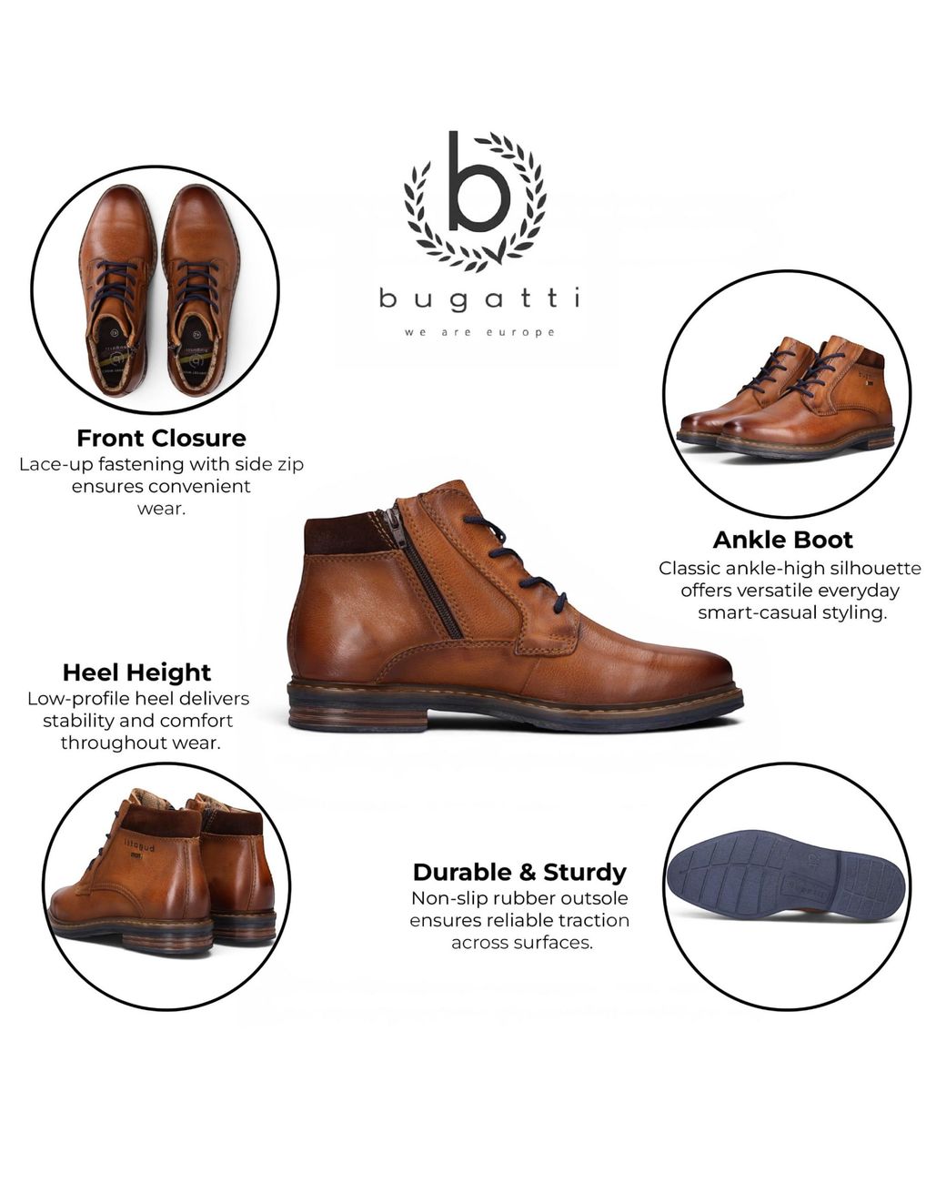 Bugatti Brown Tan Leather Lace-Up Chukka Ankle Boots for men