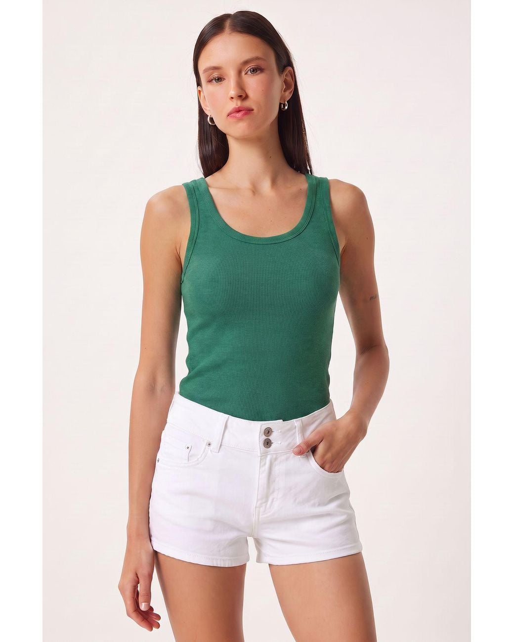 Happiness İstanbul Multicolor Fitted U Collar Knitted 2- Pack Tank Top