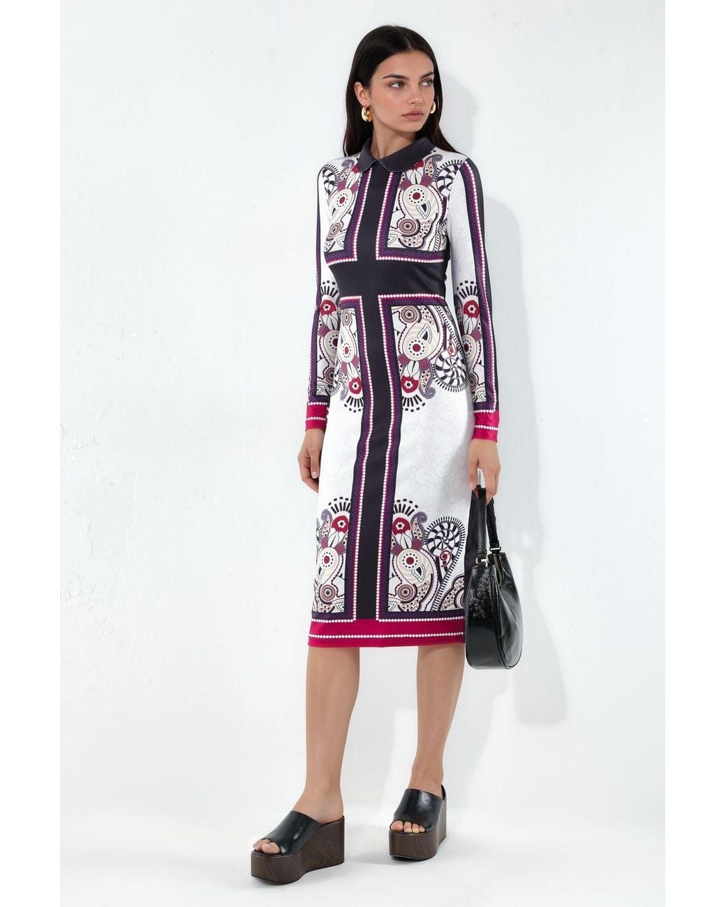 Msn-Collection Red Printed Bodycon Midi Dress