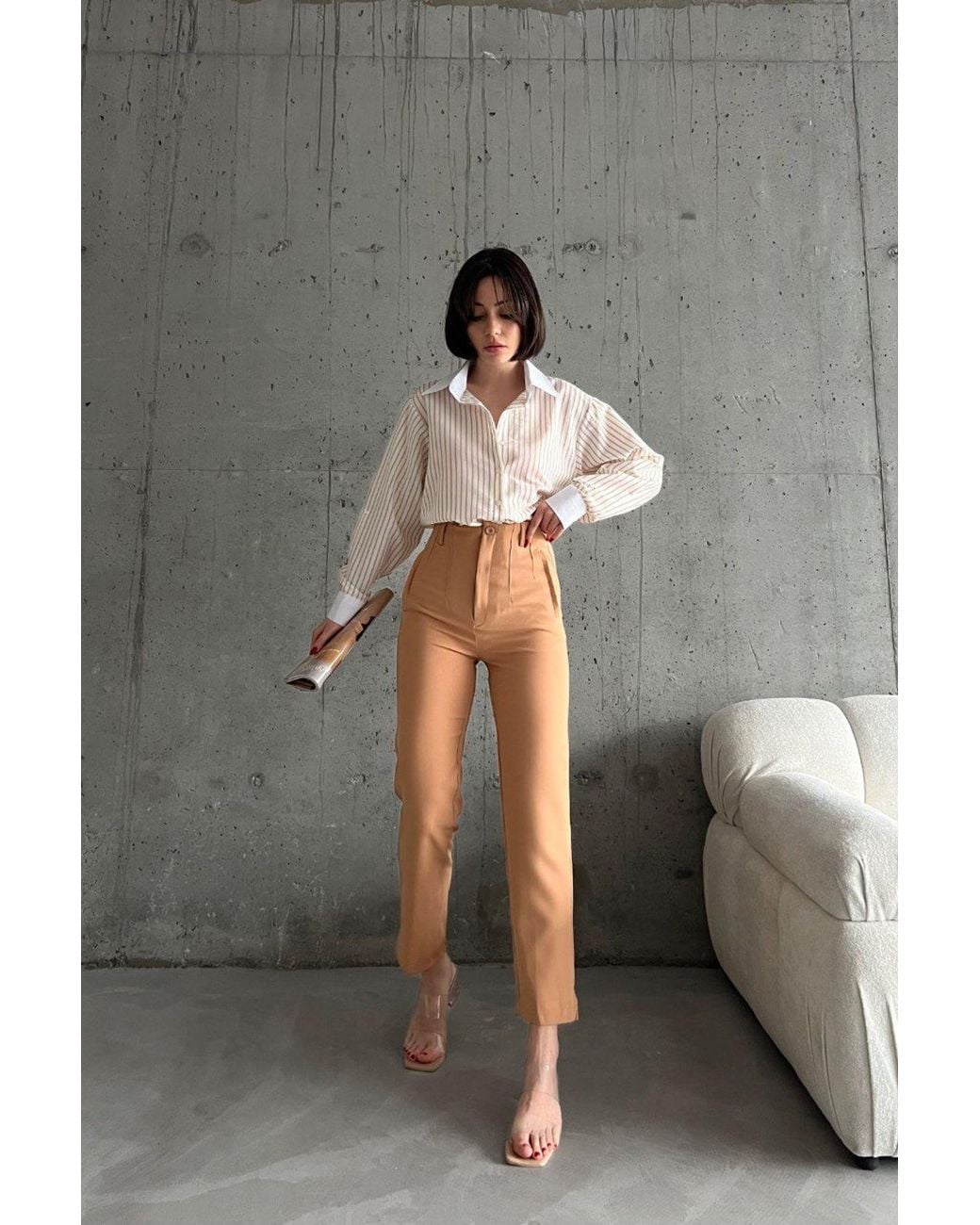 My Fashion Gray High Waist Pleated Tailored Trousers