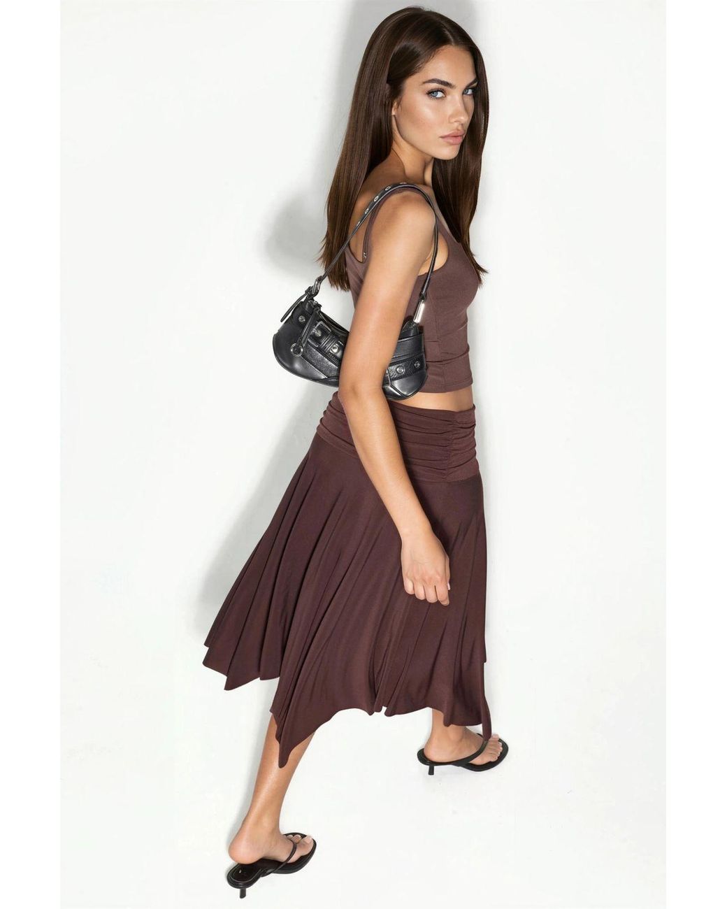 Busem Brown High Waist Maxi Skirt With Drape Detail
